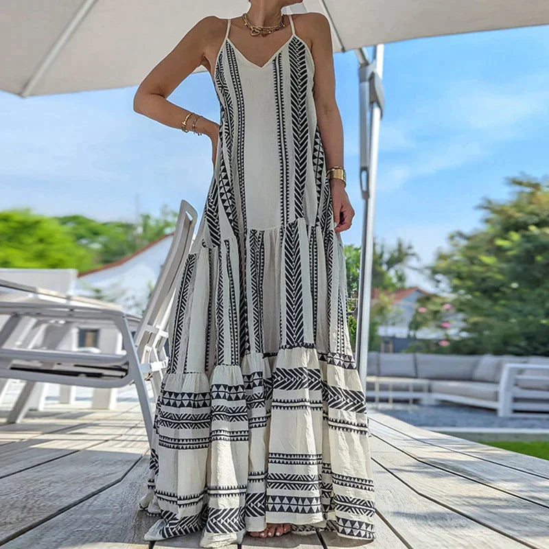 Debbie - Robe élégante sans manches avec volants et imprimé décontracté