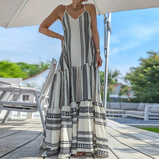 Debbie - Robe élégante sans manches avec volants et imprimé décontracté