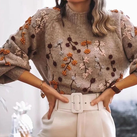 Pull confortable et doux pour femmes avec impression d'automne