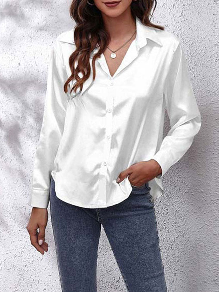 JENNY | Blouse en satin pour femme, coupe ample, fermeture par boutons, manches en soie