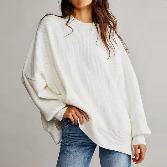 Fayette - Pull Femme Élegant Rouge Oversize à Col Rond et Manches Longues