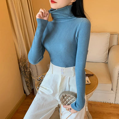 Pull à col roulé avec revers pour femme