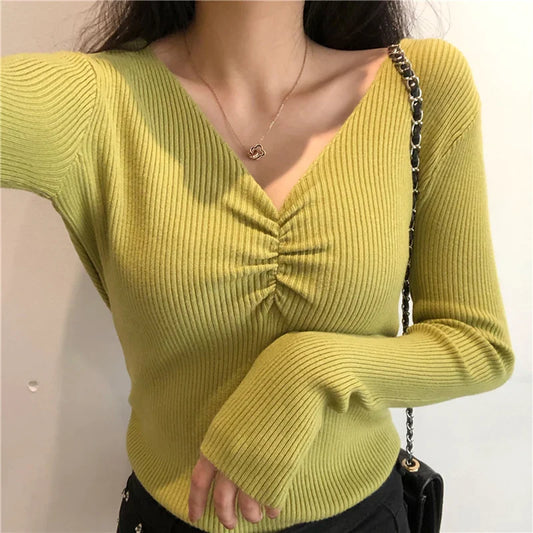 Melina - Pull sexy en maille avec col en V pour femme