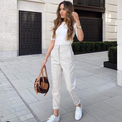 Pantalon de femme - Elégant - Taille haute, matière respirante - Parfait pour les occasions décontractées et formelles
