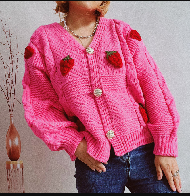 Liora - cardigan ouvert sur le devant à la fraise pour le printemps