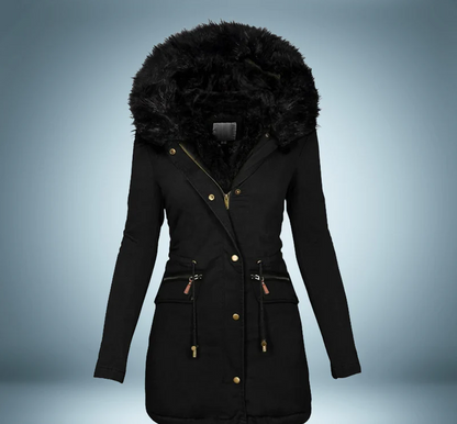 Exclusif parka avec col de fourrure en noir