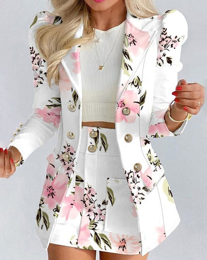 Abigail | Blazer Femme Croisé Imprimé Floral à Manches Bouffantes