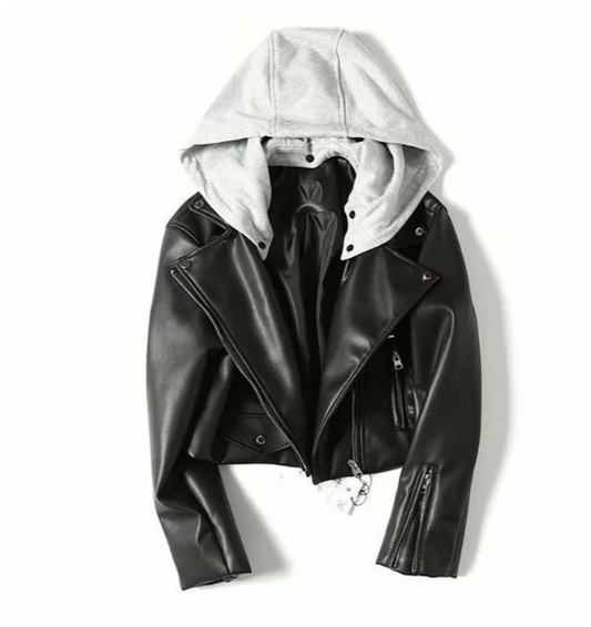 Kaila - veste en cuir pour femme avec capuche