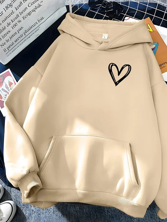 Madel - Sweat à capuche surdimensionné avec imprimé cœur pour femmes