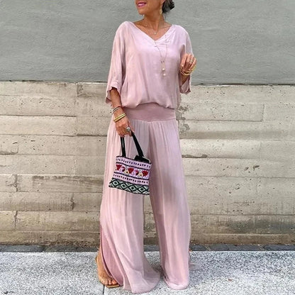 Ensemble deux pièces - Top élégant en mousseline de soie et pantalon