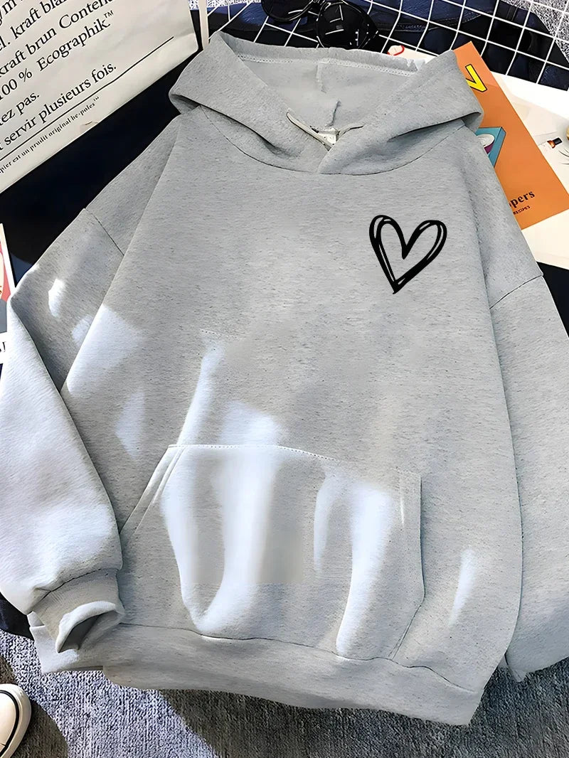 Madel - Sweat à capuche surdimensionné avec imprimé cœur pour femmes
