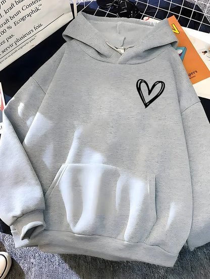 Madel - Sweat à capuche surdimensionné avec imprimé cœur pour femmes