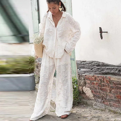 Ensemble et pantalon à manches longues en coton de soie