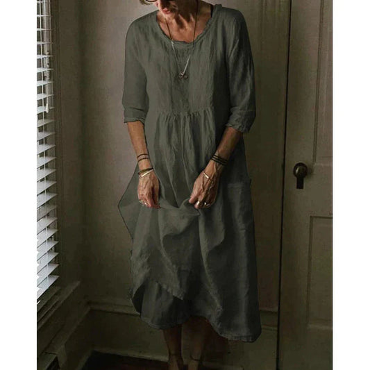 Robe longue d'été à encolure ronde et manches courtes pour un usage quotidien