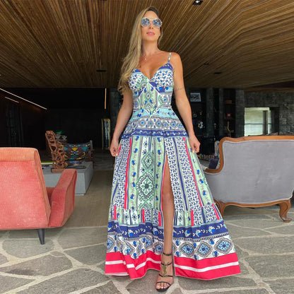 Tonya - Robe d'été maxi sexy avec décolleté en V profond