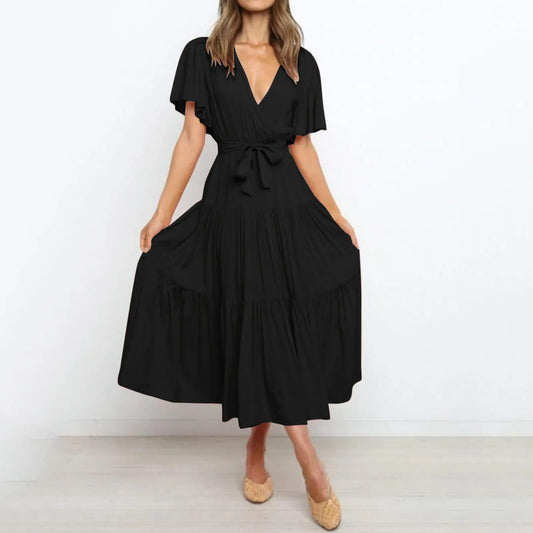 Robe longue à col en V profond