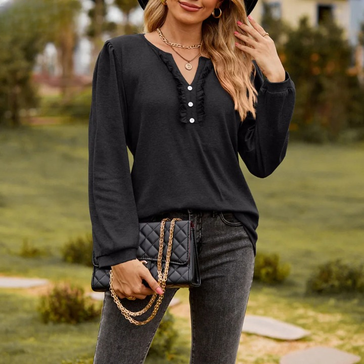Vivianna Sweater | Top ample avec volants et boutons