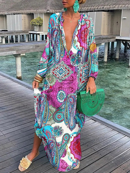 Georgette - Robe longue à manches longues de style bohème