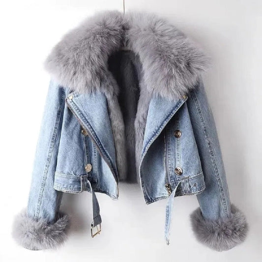 Trisha - veste en jean décontractée avec col en fourrure