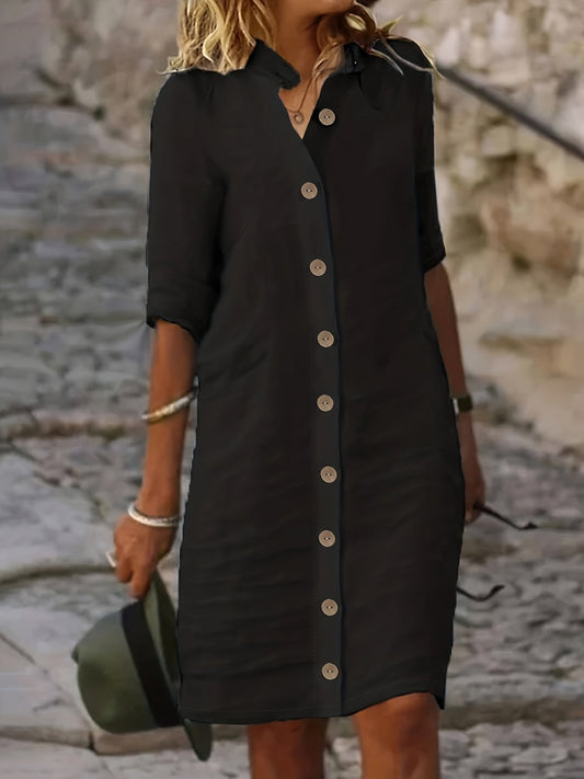 Stella - Élégante robe midi boutonnée décontractée pour femme