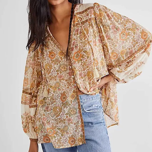 INAYA | Chemisier bohème à col en V et imprimé floral