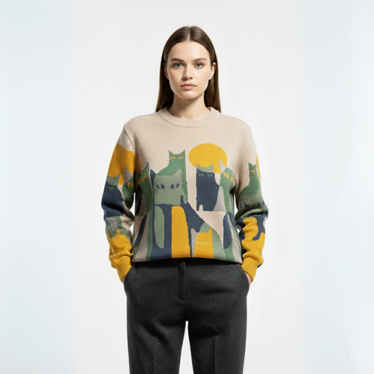 Amélie | Pull Unisexe avec Motif Chats Chic et Confortable