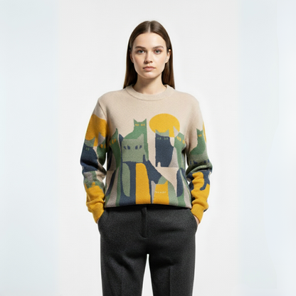 Amélie | Pull Unisexe avec Motif Chats Chic et Confortable