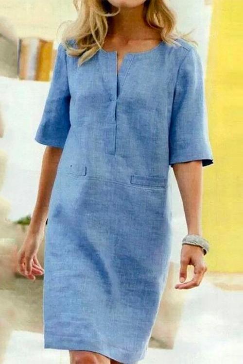 Sylvie - robe droite en lin et coton à demi-manches