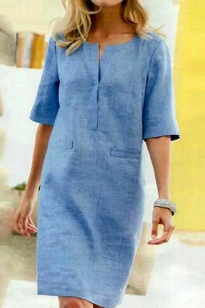 Sylvie - robe droite en lin et coton à demi-manches