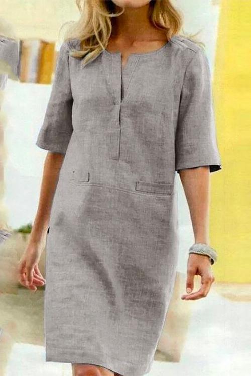Sylvie - robe droite en lin et coton à demi-manches