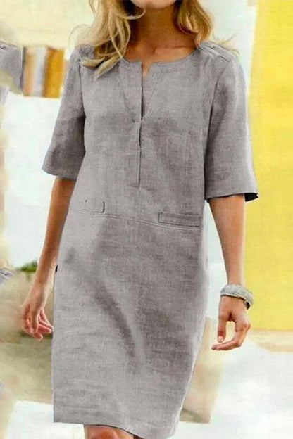 Sylvie - robe droite en lin et coton à demi-manches