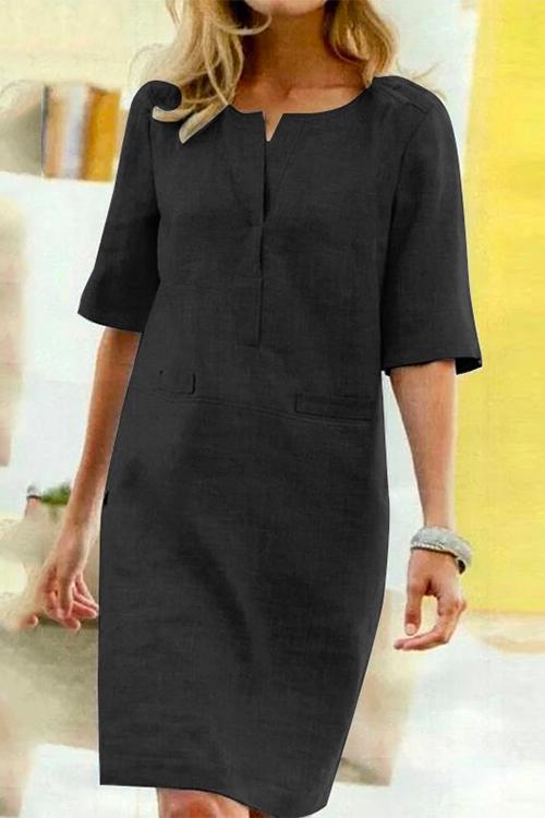 Sylvie - robe droite en lin et coton à demi-manches