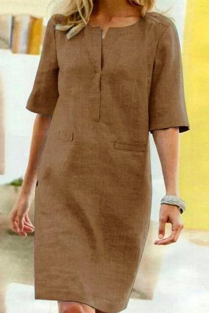 Sylvie - robe droite en lin et coton à demi-manches