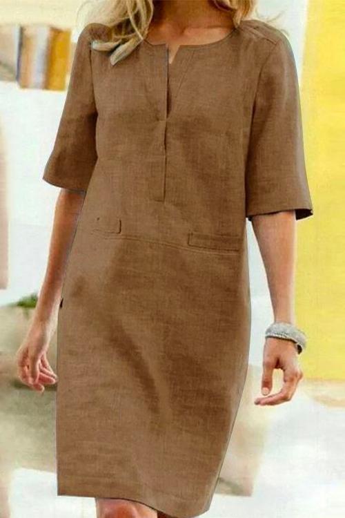 Sylvie - robe droite en lin et coton à demi-manches