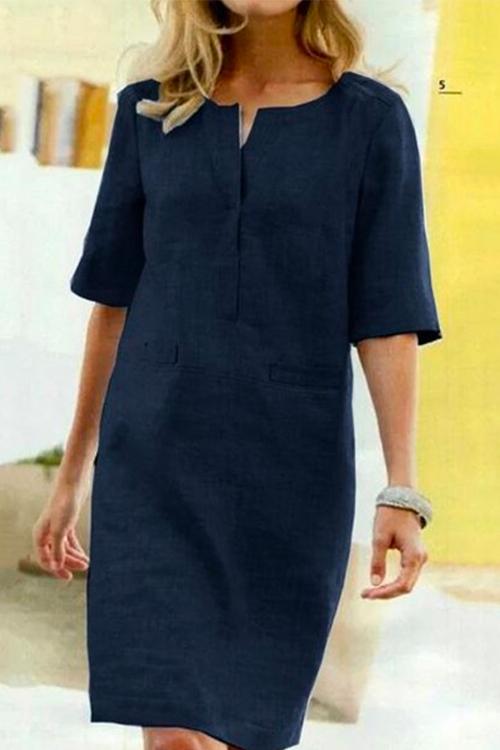 Sylvie - robe droite en lin et coton à demi-manches