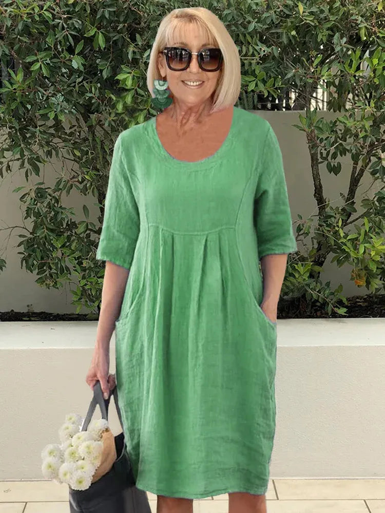 Tati - Robe tunique en lin coton uni avec poches