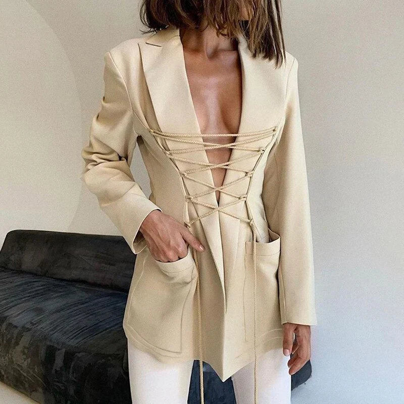 Tati - blazer à lacets poches à bras manteau fin