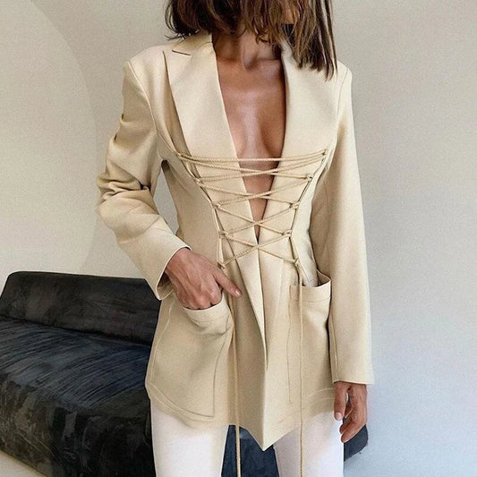 Tati - blazer à lacets poches à bras manteau fin