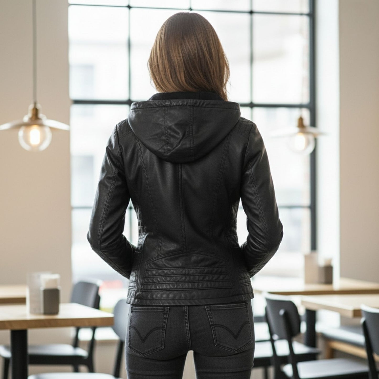 Lyra | Veste Femme en Cuir avec Capuche Chic et Confortable