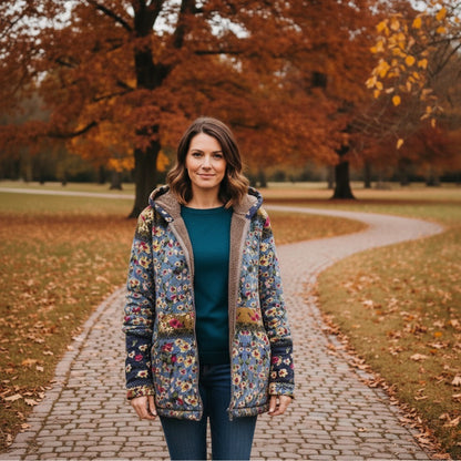 Qloe – Veste Femme Winter Garden | Motifs Floraux Élégants