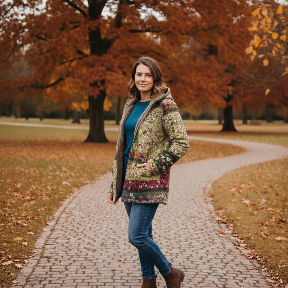 Qloe – Veste Femme Winter Garden | Motifs Floraux Élégants