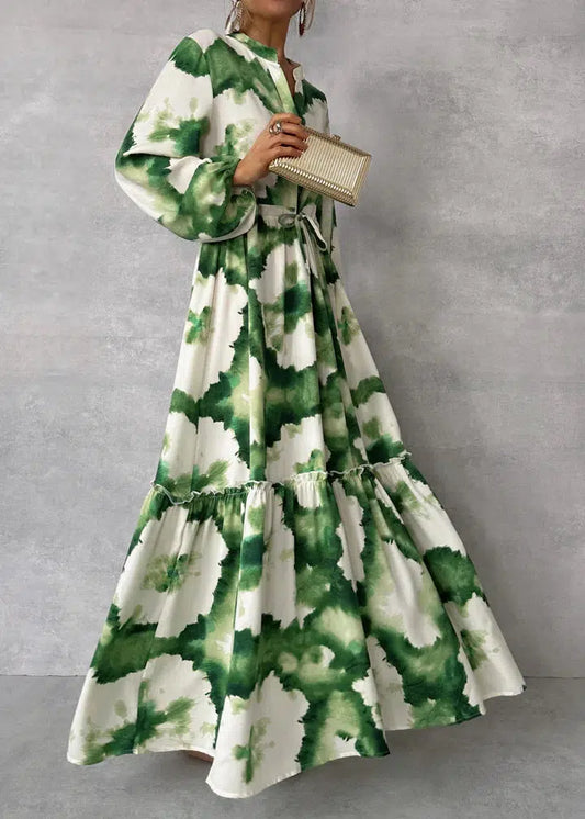 Robe longue à manches longues et encolure en V de Green