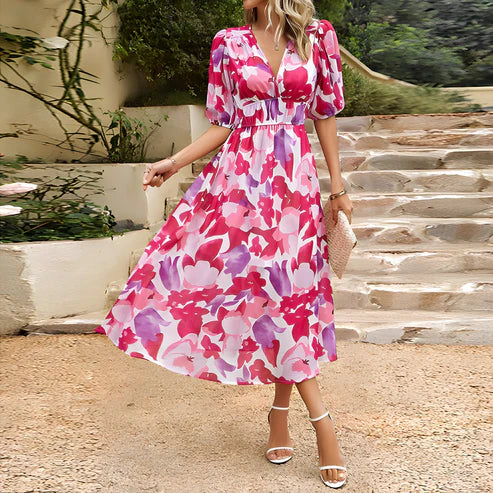 Serena - Robe à col en V avec motif floral