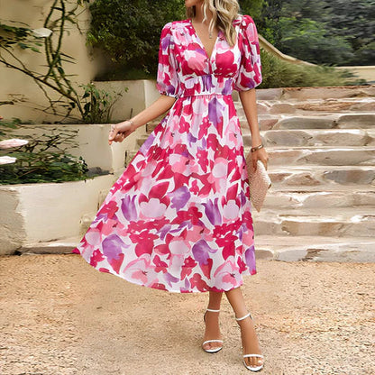 Serena - Robe à col en V avec motif floral