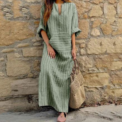 Jocelyn - Robe en coton et lin rayé
