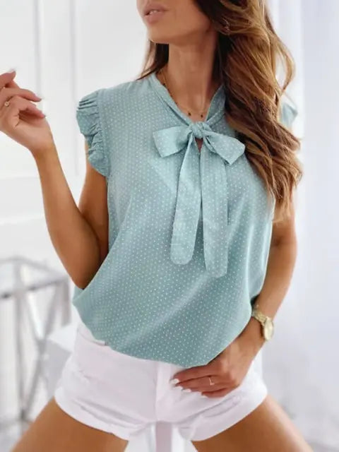 BEA | Blouse d'été sans manches à pois, volants, noeud