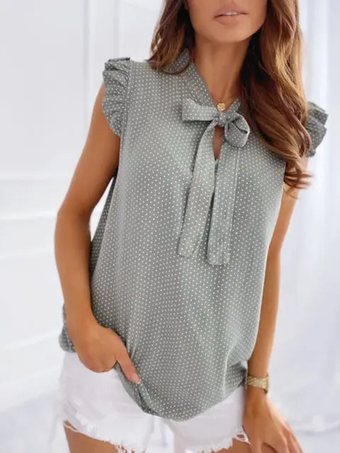 BEA | Blouse d'été sans manches à pois, volants, noeud