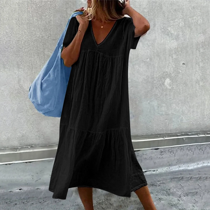 Wylla - Robe décontractée à col en V pour dames avec pochette unie
