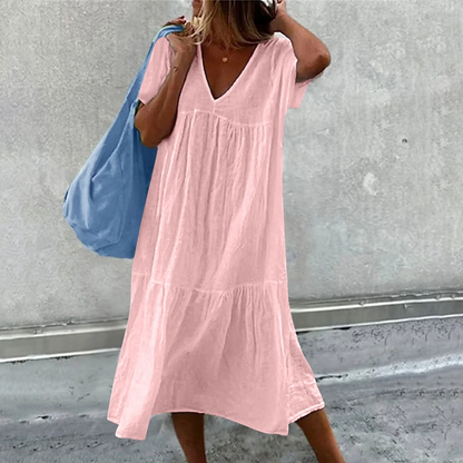 Wylla - Robe décontractée à col en V pour dames avec pochette unie
