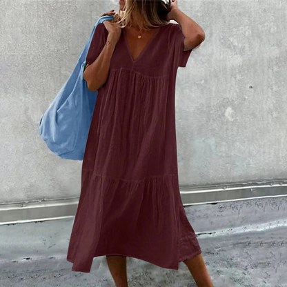 Wylla - Robe décontractée à col en V pour dames avec pochette unie